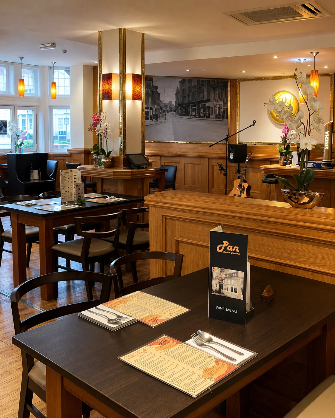 Tables and bar seating at Pan Asian Cuisine