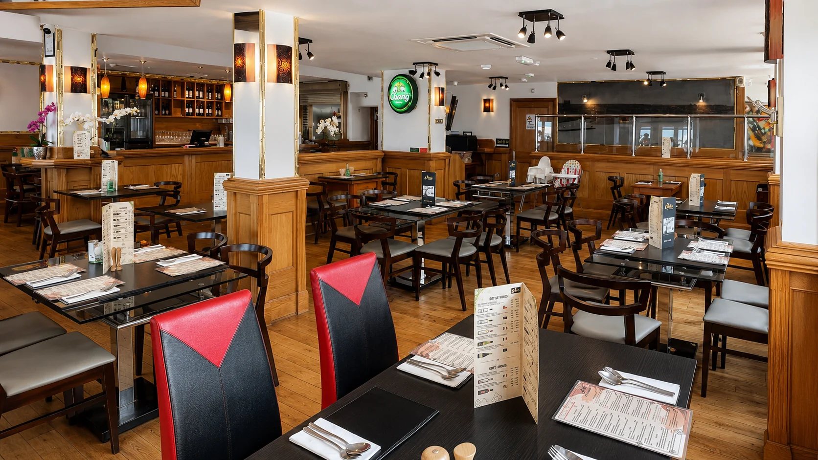 Dining tables and the bar at Pan Asian Cuisine